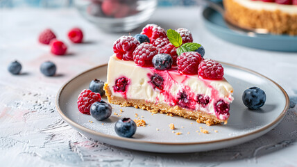 Creamy berry cheesecake with fresh fruit topping