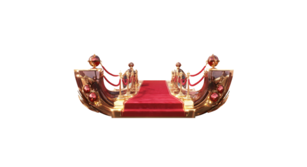 Red carpet with golden starting rope, isolated on white background.
