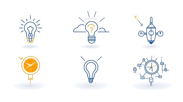 This image depicts a collection of 15 thin line icons related to deadlines time management and problem solving  The icons are presented in a format