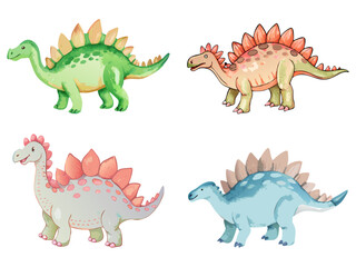 Cute Dinosaur Watercolour Vector Collection Design
