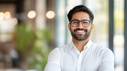 Fototapeta premium happy indian businessman standing at office