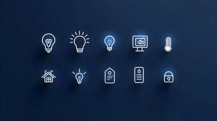 A set of clean and professional smart home automation icons with a minimalist linear design ready for use in digital interfaces and applications