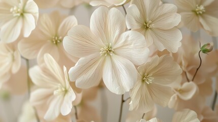 Many delicate pale beige flowers arranged close together bloom beautifully
