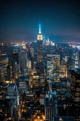 Obraz premium arafed view of a city at night with a lot of lights