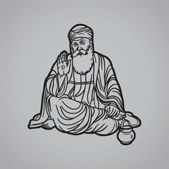 Line Art Illustration of Guru Nanak, the founder of Sikhism