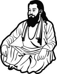 A vector illustration of Guru Ravidas could depict the revered saint in a traditional form, possibly in a meditative pose or engaged in spiritual contemplation.
