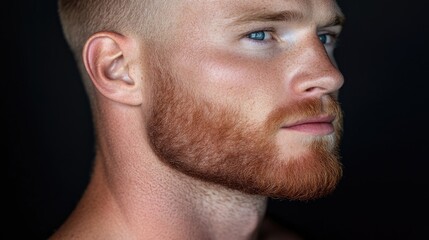 Obraz premium Close-up portrait of a man with a redhead beard and light blue eyes