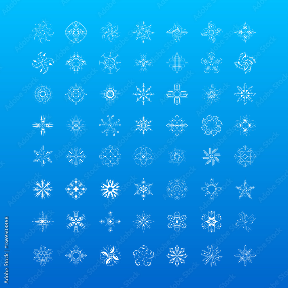 Poster set white colleciton line snowflake winter decoration elements vector design style