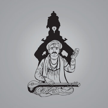 Tukaram Maharaj and Vitthal Elegant artwork depicting Sant Tukaram Maharaj and Lord Vitthal together, symbolizing deep devotion and spiritual harmony.
