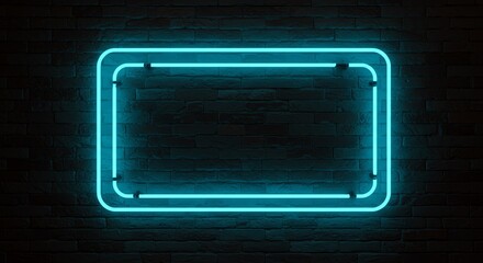 The primary subject is a rectangular frame made of a glowing, light blue or cyan neon light.