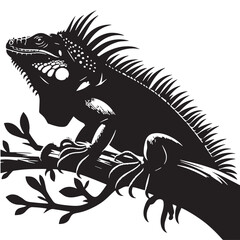 Black Iguana Silhouette Vector, High Quality Illustration on White Background