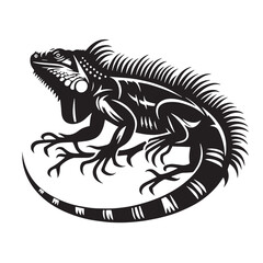 Black Iguana Silhouette Vector, High Quality Illustration on White Background