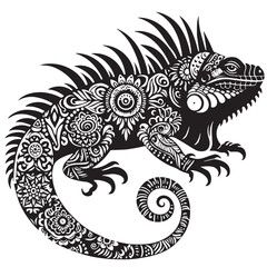 Black Iguana Silhouette Vector, High Quality Illustration on White Background