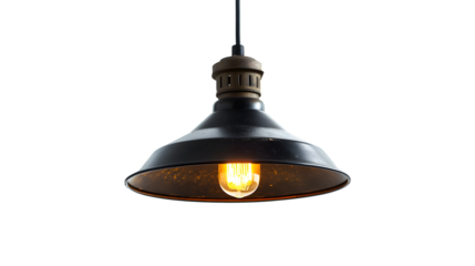 A black lamp with a light bulb in it