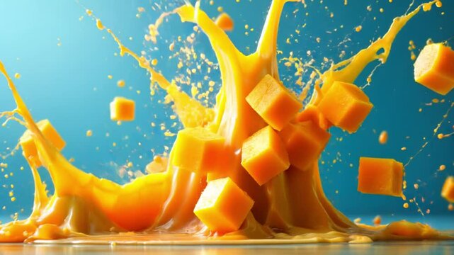 Slow motion shot of mango  juice splash isolated on white background with alpha channel. 3d animation  4K stock video