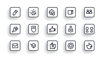 Minimal set of 15 uniform line icons representing various corporate partnership and stakeholder related concepts suitable for modern user interface and web design