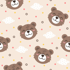 Happy bear hand drawn seamless pattern designs for print on fabric and other uses.