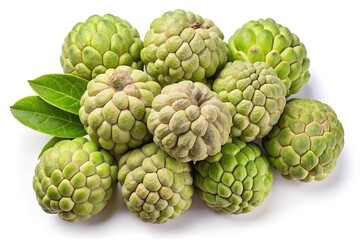 Fototapeta premium A Collection of Fresh Green Cherimoyas with Lush Leaves