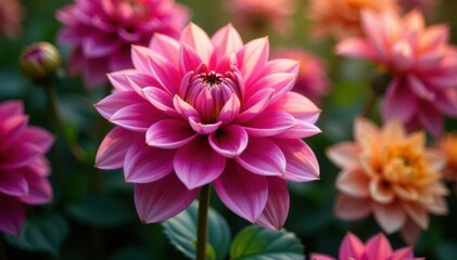 Obraz premium Intricate dahlia blooms, vibrant hues, lush petals , summer, background