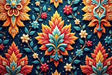 Fototapeta premium Intricate floral damask textile, elegant repeat design, retro, vector, repeat