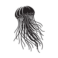 Black Jellyfish Silhouette Vector, High Quality Illustration on White Background