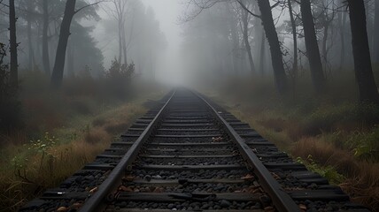 Fototapeta premium Foggy Forest Train Tracks (1)