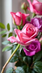 Delicate pink rose, single long stem, elegant bouquet, roses, stem