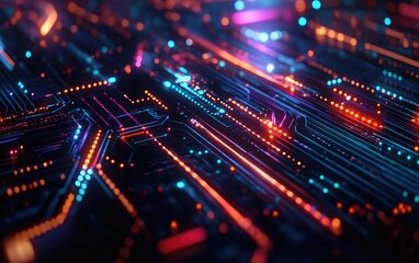 Obraz premium A digital blue circuit board showcases intricate electronic pathways for modern computer technology