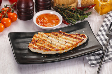 Grilled turkey fillet steak with sauce