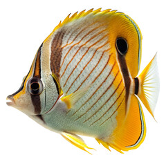 Naklejka premium Magnificent Closeup of a Masked Butterflyfish Showing Intricate Details of its Coloration and Body Shape