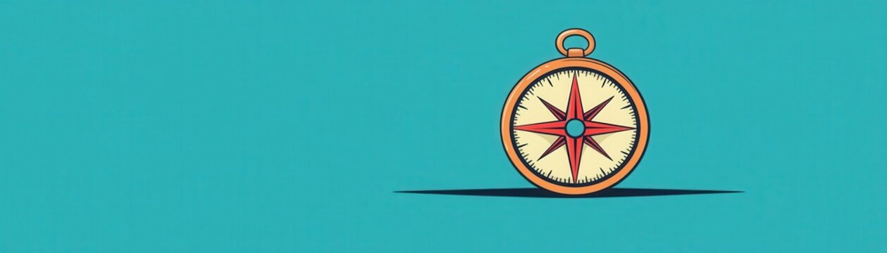 compass direction north pointer flat design top view exploration theme cartoon drawing Split-complementary color scheme