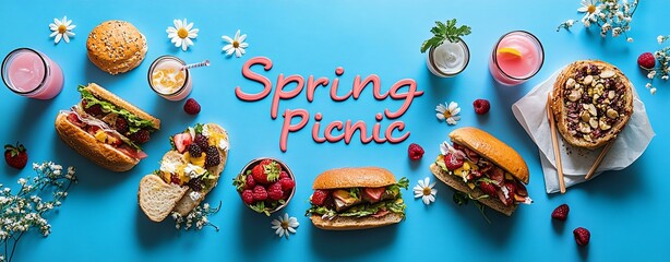 Fototapeta premium Enjoying a vibrant spring picnic feast.