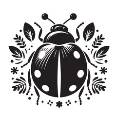 Black Ladybug Silhouette Vector, High Quality Illustration on White Background