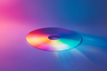 Iridescent cd with colorful reflections on gradient background
