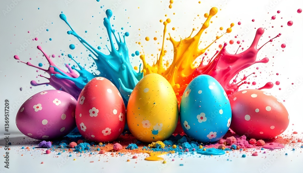 Aufkleber a vibrant explosion of colorful easter eggs bursting with dynamic paint splashes, symbolizing the jo