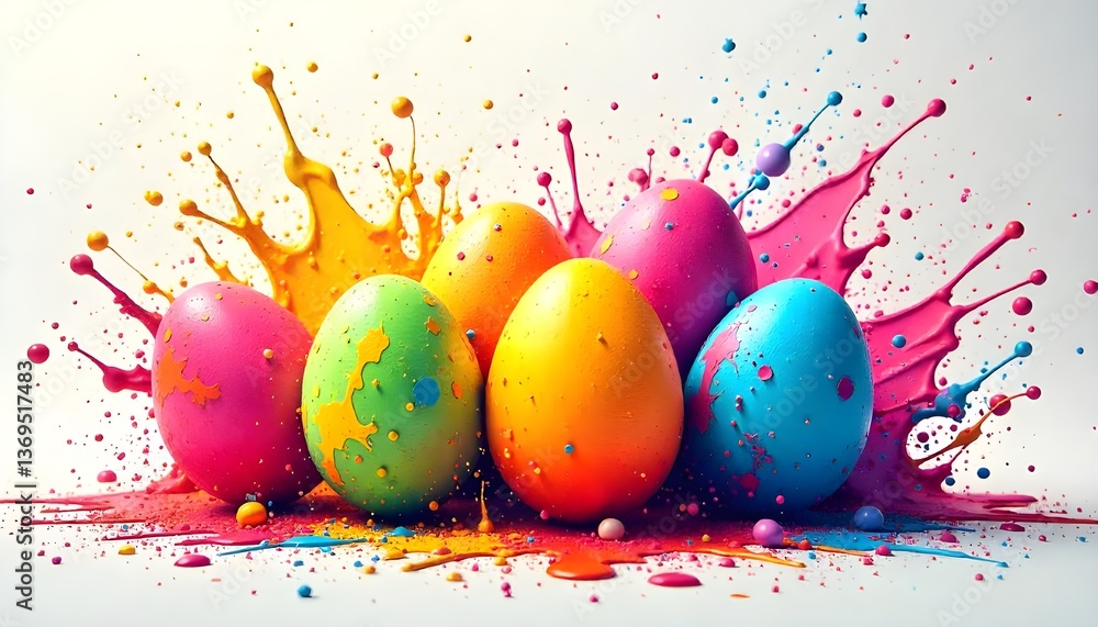 Aufkleber a vibrant explosion of colorful easter eggs bursting with dynamic paint splashes, symbolizing the jo