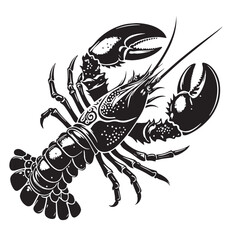 Black Lobster Silhouette Vector, High Quality Illustration on White Background