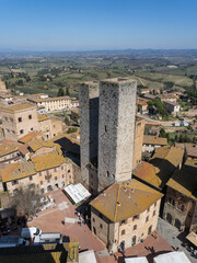Obraz premium Amazing aerial view of the wonderful village of San Gimignano. A Unesco World Heritage. Tuscany, Italy