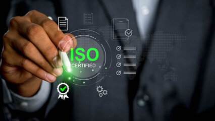 ISO 14001 concept. ISO standards quality control 14001 certified for environmental management...