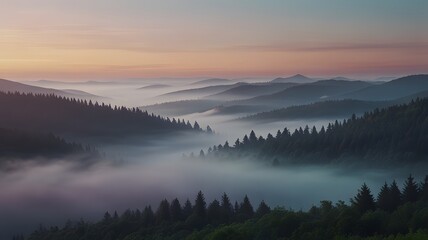 Fototapeta premium Misty Sunrise Over Mountain Ranges