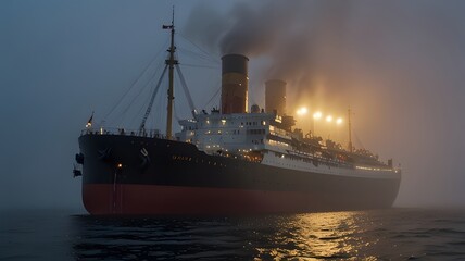 Fototapeta premium Misty Ocean Voyage of a Vintage Steamship
