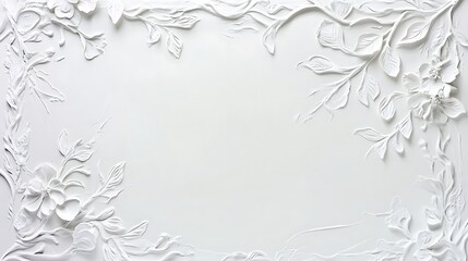 A white floral relief border artfully adorning a blank background