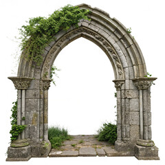 Fototapeta premium Ancient Stone Archway Overgrown with Lush Greenery in Ruins