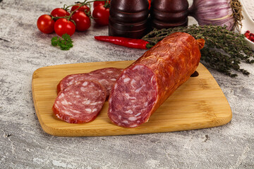 Italian pork Salchichon sausage with slices