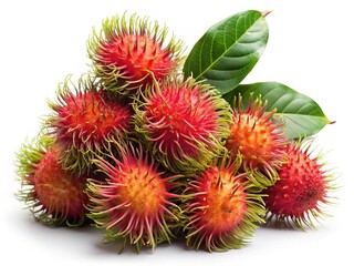 A Delicious Pile of Fresh Rambutans with Lush Green Leaves