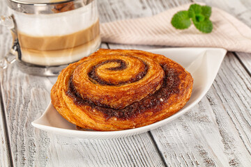 Homemade cinnabon swirl pastry with cinnamon