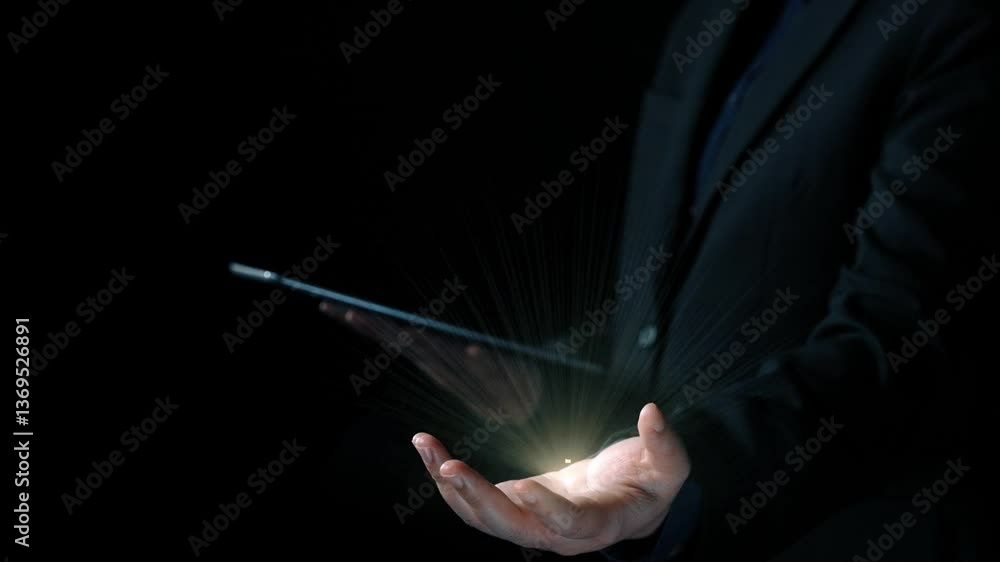 Poster business person managing online documents folders for efficient work processes. ensure secure and qu