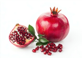 Ruby Red Bounty: Close-up of a juicy pomegranate, showcasing vibrant red seeds, inviting visual feast. capturing the vivid colors, textures, and freshness.