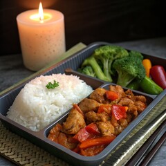 Grilled chicken wings with rice and vegetables on a plate