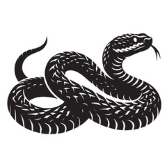 Black Rattlesnake Silhouette Vector, High Quality Illustration on White Background
